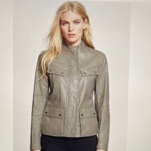 VINCE Leather Jacket Cargo Style Grayish Taupe Size XL
